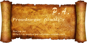 Pressburger Aladár névjegykártya